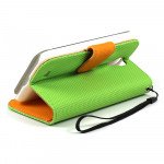 Wholesale Samsung Galaxy S4 Anti-Slip Flip Leather Wallet Case with Stand (Green-Orange)